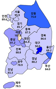 1월 지역별 HBSI 전망치. <주택산업연구원 제공>